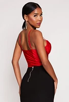 Womens Ruched Padded Bustier Bodysuit, Red, Size S