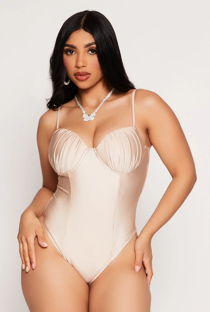 Womens Ruched Padded Bustier Bodysuit,