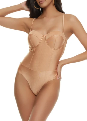 Womens Bustier Corset Bodysuit, Beige, Size S