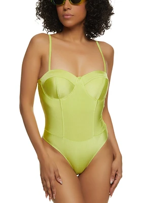 Womens Bustier Corset Bodysuit, Green, Size M