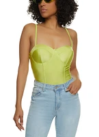 Womens Bustier Corset Bodysuit, Green, Size M