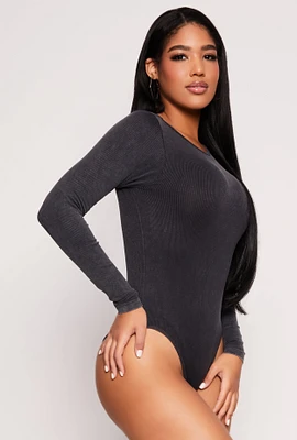 Womens Seamless Acid Wash Long Sleeve Bodysuit,