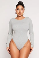 Womens Seamless Acid Wash Long Sleeve Bodysuit, Grey,