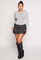 Womens Seamless Acid Wash Long Sleeve Bodysuit, Grey,