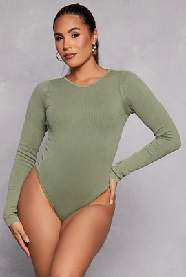 Womens Seamless Acid Wash Long Sleeve Bodysuit,
