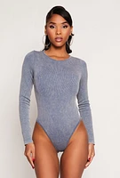 Womens Seamless Acid Wash Long Sleeve Bodysuit, L