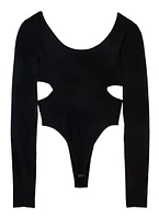 Womens Solid Cut Out Detail Long Sleeve Bodysuit, XL