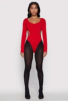 Womens Solid Cut Out Detail Long Sleeve Bodysuit, L