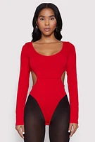 Womens Solid Cut Out Detail Long Sleeve Bodysuit, L