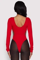 Womens Solid Cut Out Detail Long Sleeve Bodysuit, L