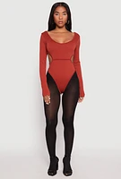 Womens Solid Cut Out Detail Long Sleeve Bodysuit,