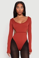 Womens Solid Cut Out Detail Long Sleeve Bodysuit,