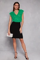Womens Ruffled Tulle Bodysuit, Green,