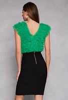 Womens Ruffled Tulle Bodysuit, Green, Size XL