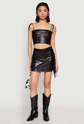 Womens Side Fringe Faux Leather Mini Skirt, Black, Size XL