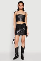 Womens Side Fringe Faux Leather Mini Skirt, Black, Size XL