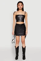 Womens Side Fringe Faux Leather Mini Skirt, Black, Size XL