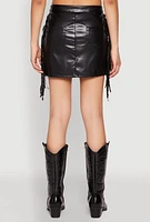 Womens Side Fringe Faux Leather Mini Skirt, Black, Size XL