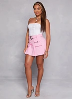 Womens Belted Cargo Pleated Mini Skirt, Pink, Size M