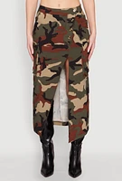 Womens Asymmetrical Front Slit Camo Cargo Skirt, Green, Size XL