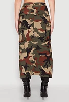 Womens Asymmetrical Front Slit Camo Cargo Skirt, Green, Size XL