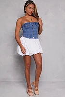 Womens Poplin Ruched Waist Balloon Mini Skirt, White, Size L
