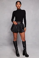 Womens Leather Look Balloon Mini Skirt, Black, Size M