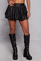 Womens Leather Look Balloon Mini Skirt, Black, Size M
