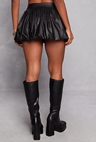 Womens Leather Look Balloon Mini Skirt, Black, Size M