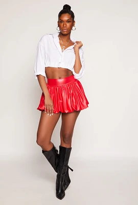 Womens Leather Look Balloon Mini Skirt, Red, Size L