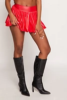Womens Leather Look Balloon Mini Skirt, Red, Size L