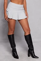 Womens Stretch Cargo Pocket Pleated Mini Skort, Grey,