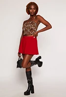 Womens Crepe Knit Bubble Mini Skirt, Red,