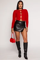 Womens Haute Monde Faux Leather Side Slit Mini Skort, Black, Size S