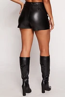 Womens Haute Monde Faux Leather Side Slit Mini Skort, Black, Size S