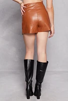 Womens Haute Monde Faux Leather Side Slit Mini Skort, Brown, Size M