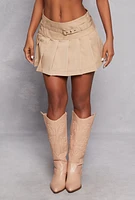 Womens Haute Monde Belted Mini Pleated Skirt, Khaki, Size M