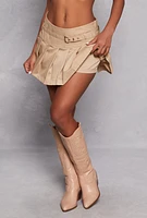 Womens Haute Monde Belted Mini Pleated Skirt, Khaki, Size M