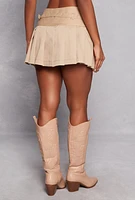 Womens Haute Monde Belted Mini Pleated Skirt, Khaki, Size M