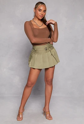 Womens Haute Monde Belted Mini Pleated Skirt, Green, Size L