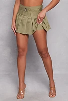 Womens Haute Monde Belted Mini Pleated Skirt, Green, Size L