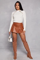 Womens Haute Monde Faux Leather Pleated Skort, L