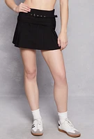 Womens Haute Monde Belted Front Pleated Skirt, Black, Size M