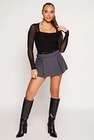 Womens Iris Contrast Waistband Pleated Mini Skirt,