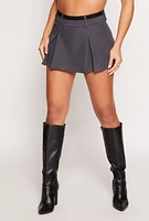 Womens Iris Contrast Waistband Pleated Mini Skirt, Grey, Size M