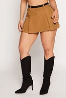 Womens Iris Contrast Waistband Pleated Mini Skirt, Khaki, Size M