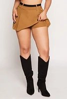 Womens Iris Contrast Waistband Pleated Mini Skirt, Khaki, Size M