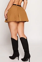 Womens Iris Contrast Waistband Pleated Mini Skirt, Khaki, Size M