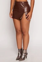 Womens Iris Faux Leather Side Slit Mini Skort, Brown, Size M
