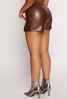 Womens Iris Faux Leather Side Slit Mini Skort, Brown, Size M